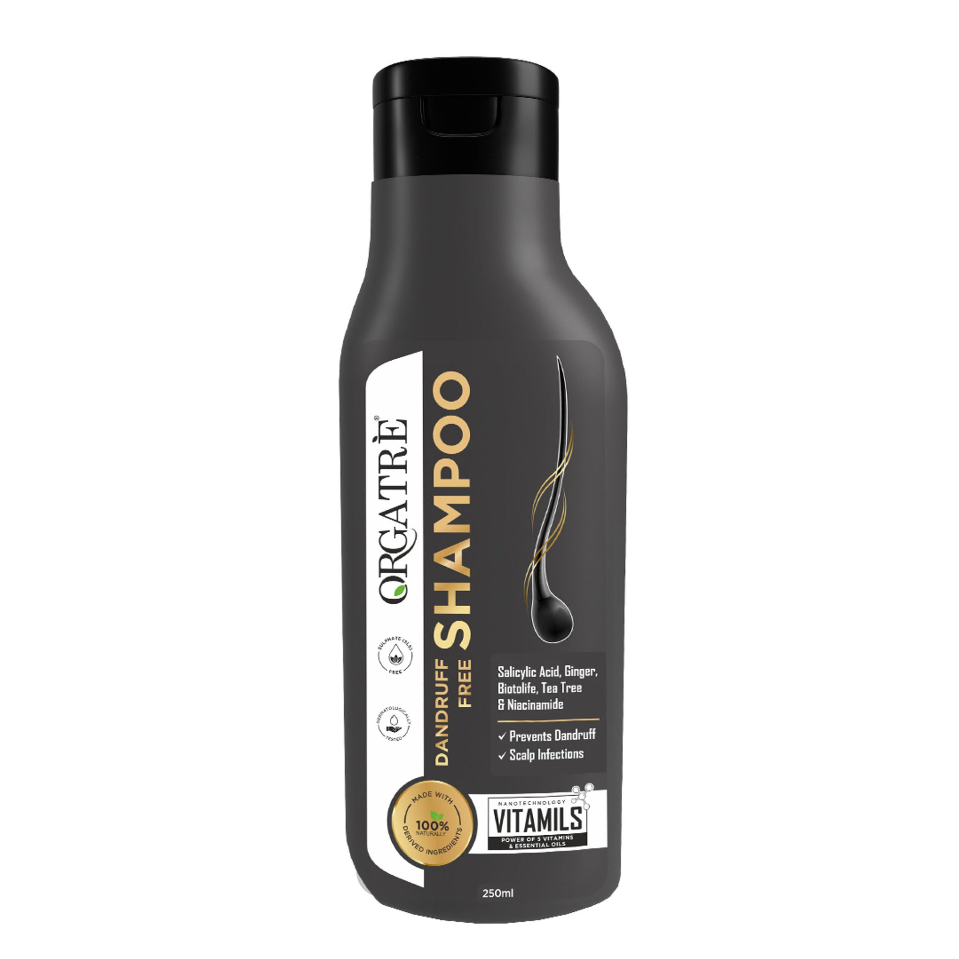 Orgatre Dandruff Free Shampoo With Tea Tree, Ginger, Rosemary Oil, Paraben & Sulphate Free