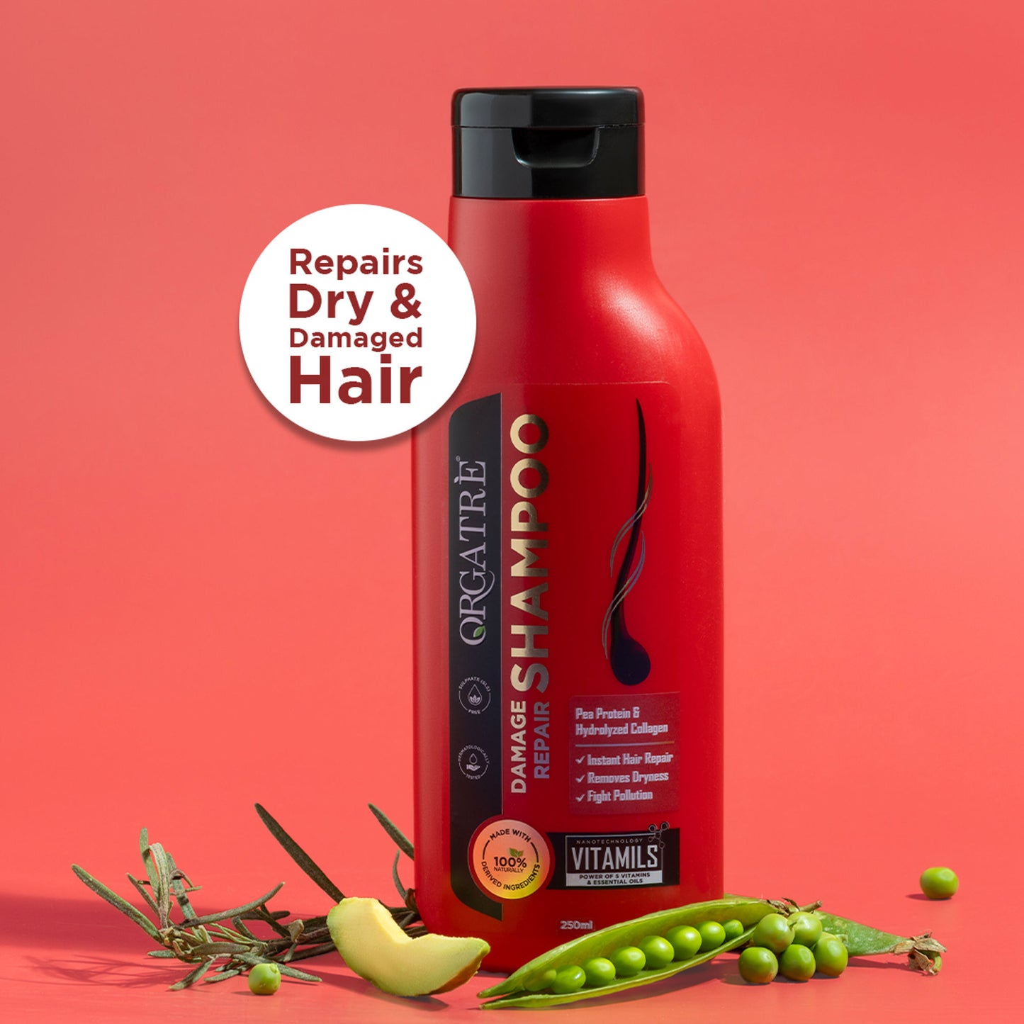 Orgatre Damage Repair Shampoo With Protein And Hydrolyzed Collagen, Paraben & Sulphate Free