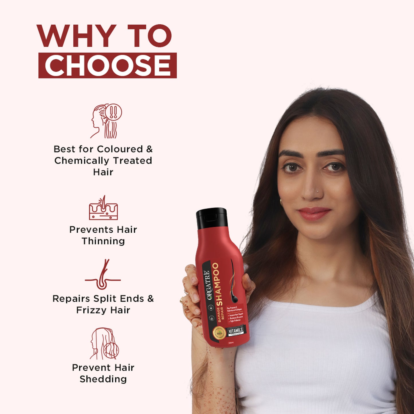 Orgatre Damage Repair Shampoo With Protein And Hydrolyzed Collagen, Paraben & Sulphate Free