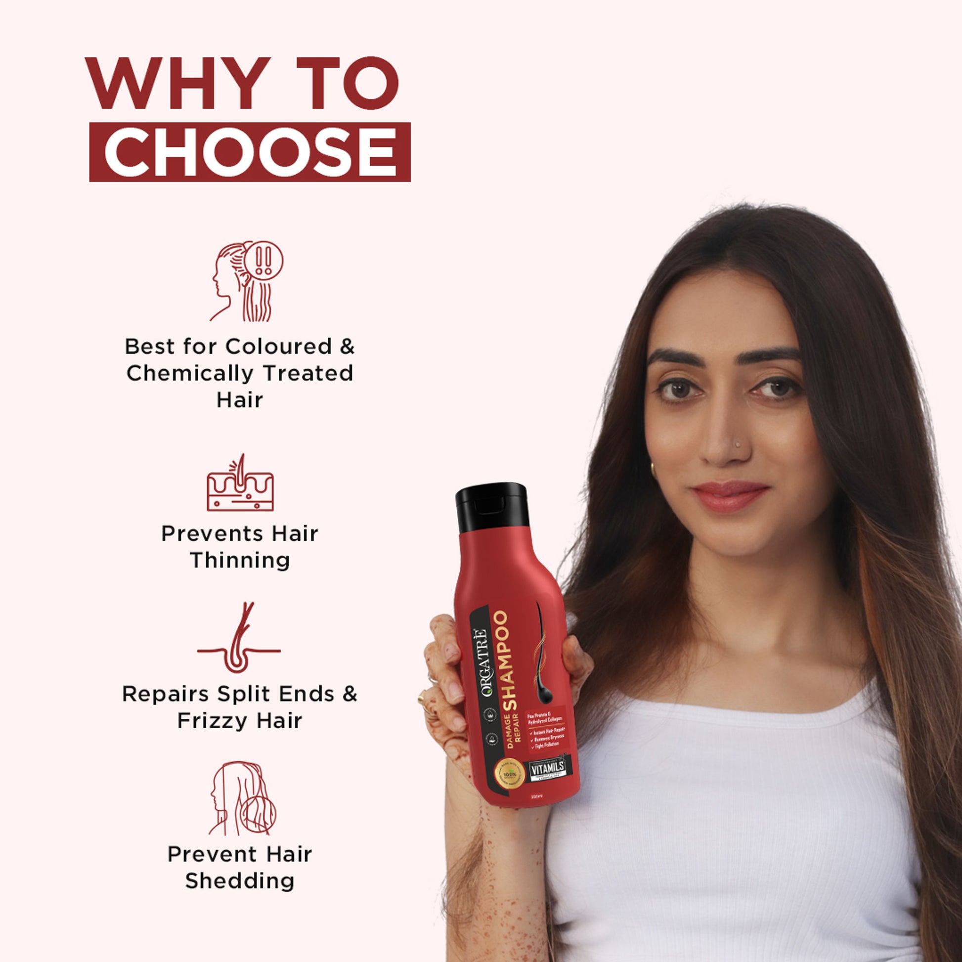 Orgatre Damage Repair Shampoo With Protein And Hydrolyzed Collagen, Paraben & Sulphate Free