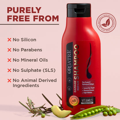 Orgatre Damage Repair Shampoo With Protein And Hydrolyzed Collagen, Paraben & Sulphate Free
