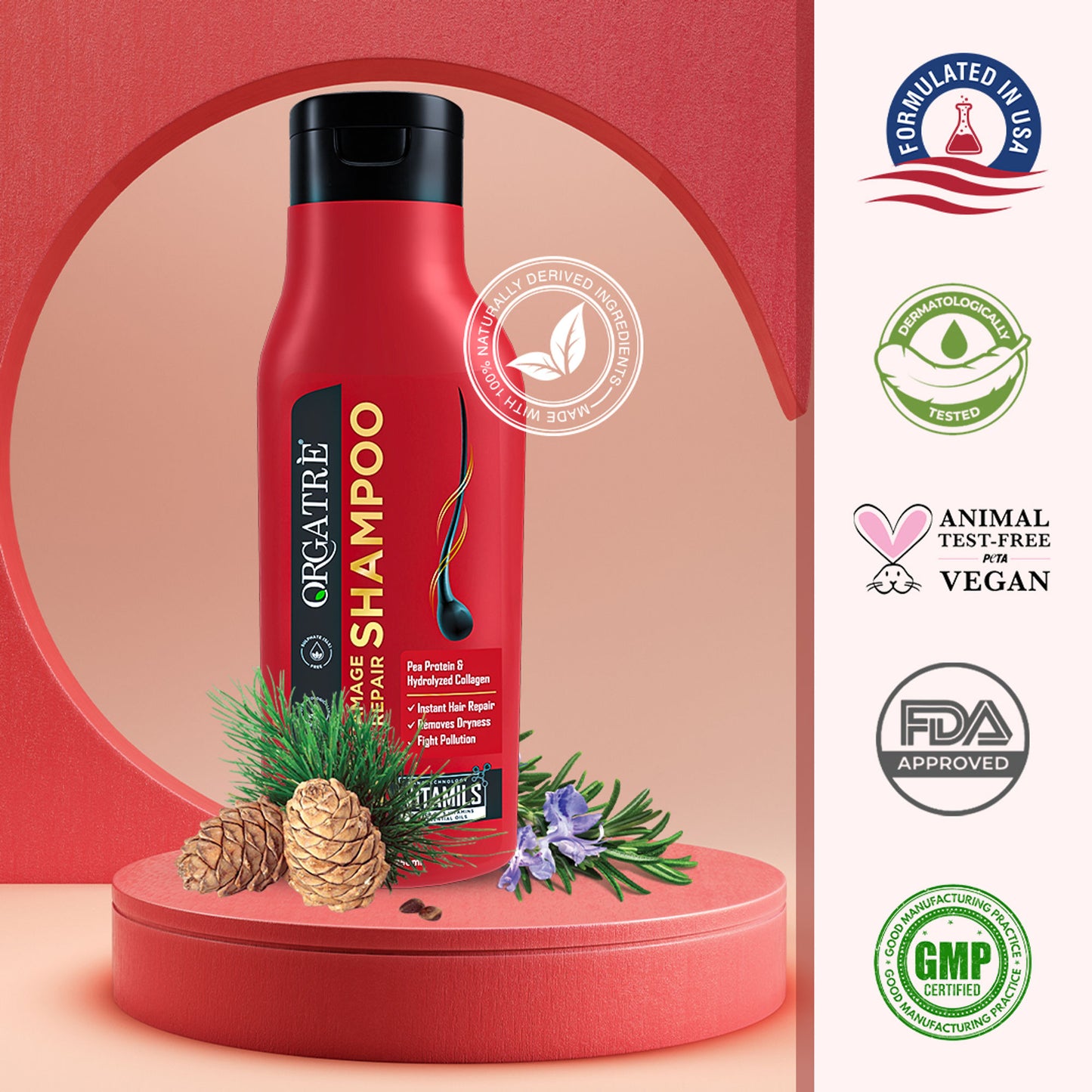 Orgatre Damage Repair Shampoo With Protein And Hydrolyzed Collagen, Paraben & Sulphate Free