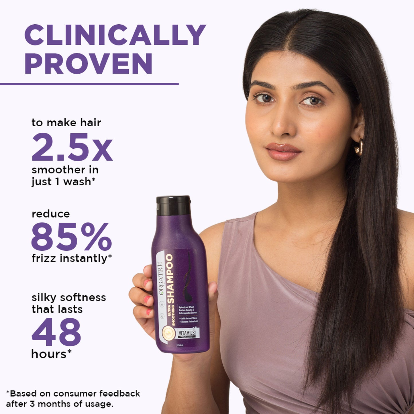 Orgatre Ultra Smoothing Shampoo For Dry And Frizzy Hair With Keratin - Paraben & Sulphate Free