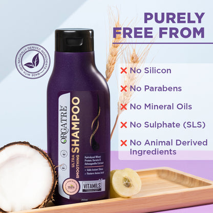 Orgatre Ultra Smoothing Shampoo For Dry And Frizzy Hair With Keratin - Paraben & Sulphate Free
