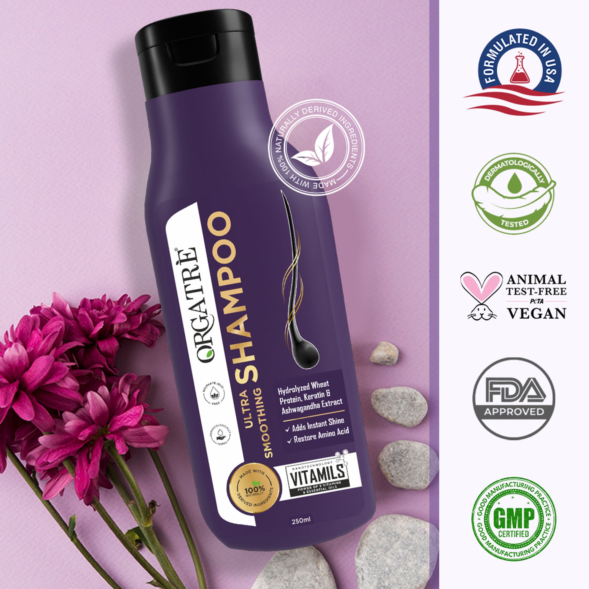 Orgatre Ultra Smoothing Shampoo For Dry And Frizzy Hair With Keratin - Paraben & Sulphate Free