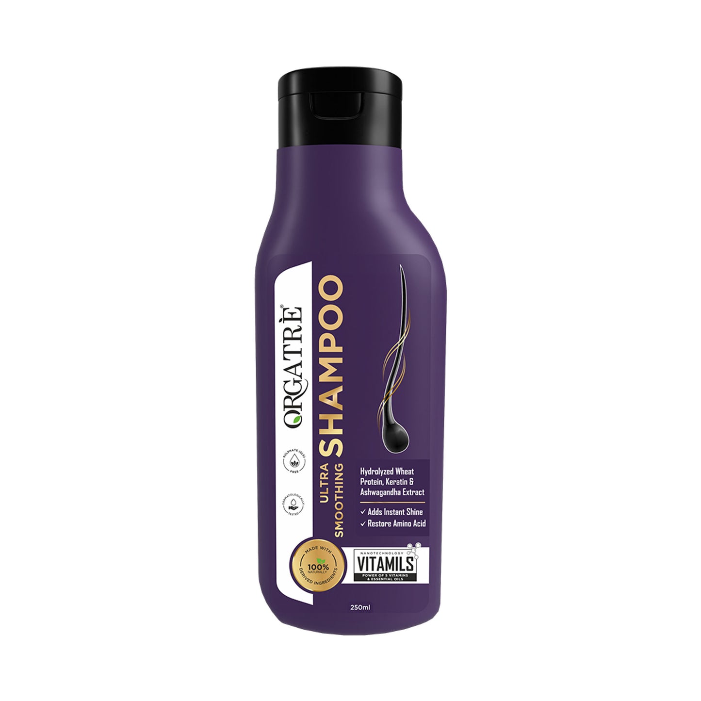 Orgatre Ultra Smoothing Shampoo For Dry And Frizzy Hair With Keratin - Paraben & Sulphate Free