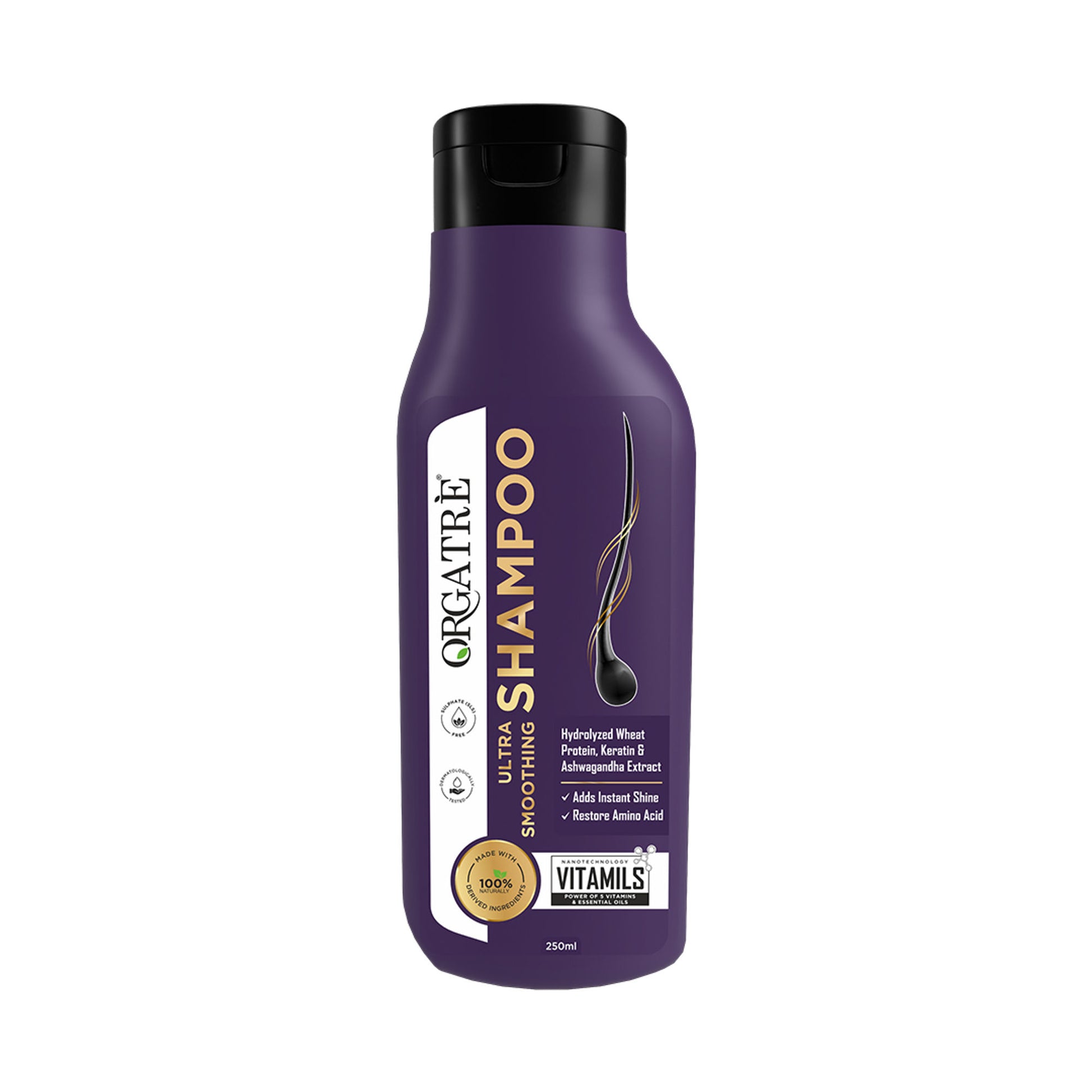 Orgatre Ultra Smoothing Shampoo For Dry And Frizzy Hair With Keratin - Paraben & Sulphate Free