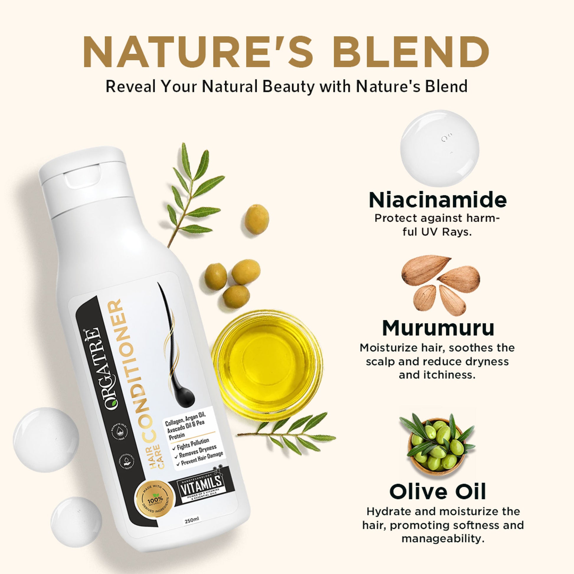 Orgatre Intense Repair Hair Conditioner For Dry And Frizzy Hair With Avocado, Argan Oil, & Collagen