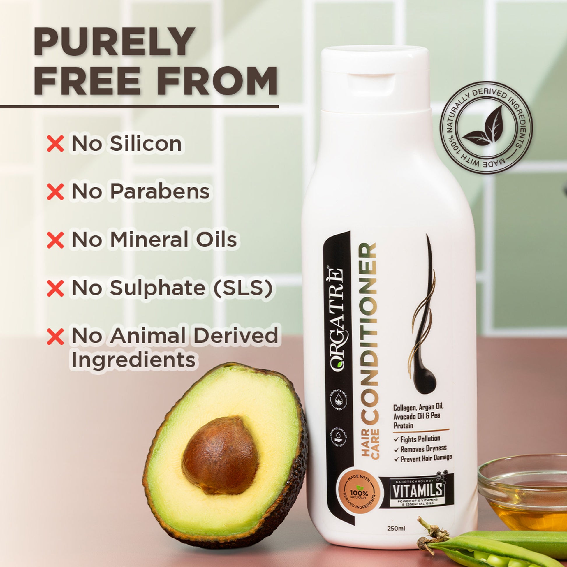 Orgatre Intense Repair Hair Conditioner For Dry And Frizzy Hair With Avocado, Argan Oil, & Collagen