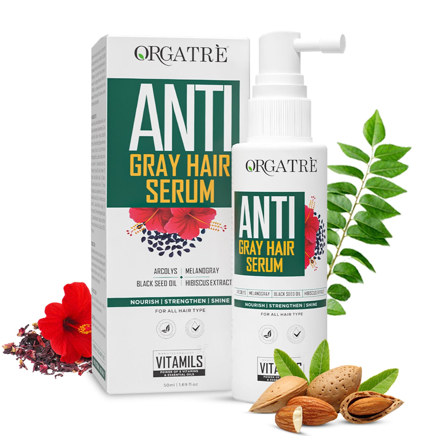 Orgatre Anti Gray Hair Serum With Biotin, Black Seed Oil & Hibiscus Extract