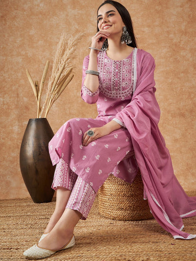 Indyancart SN Women's Floral Printed Pure Cotton Kurta With Trousers & Dupatta