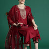 Indyancart IE Ethnic Motifs Embroidered Thread Work Kurta With Trousers & Dupatta