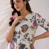 Dhiyona IE Floral Printed V-Neck Pure Cotton Straight Kurta With Trouser