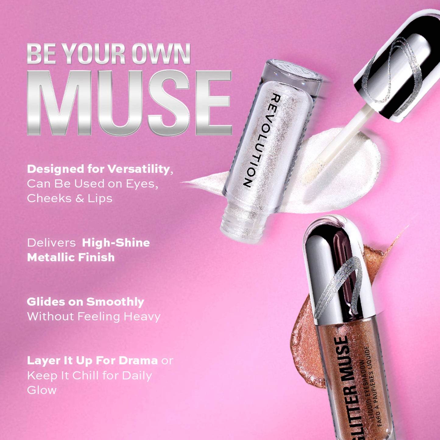 Makeup Revolution Metallic Muse Glitter Muse Eyeshadow - Gold