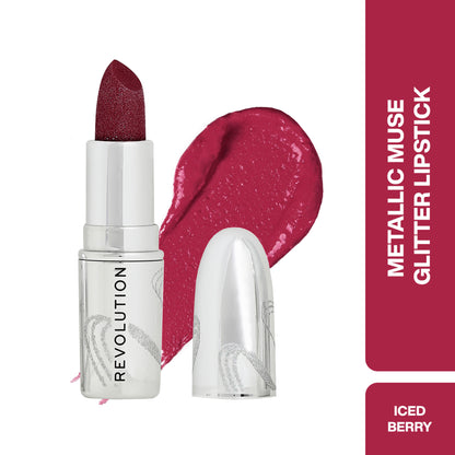 Makeup Revolution Metallic Muse Glitter Lipstick - Iced Berry