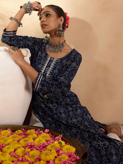 Indyancart IE Bandahni Printed Calf Length Straight Kurta