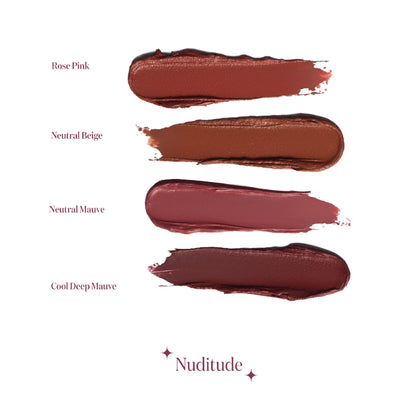Gush Beauty Matte Liquid Lipstick in Nuditude, vegan long-lasting formula, non-drying lip color in a nude shade.