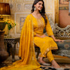 Dhiyona VV Women's Embroidered Silk Blend Calf Length Straight Kurta with Palazzo & Dupatta Set