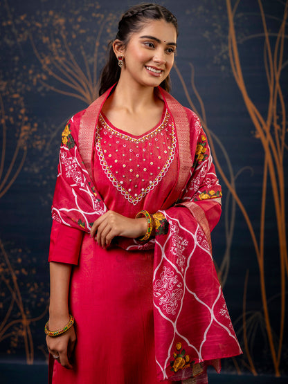 Dhiyona VV Women's Pink Kurta and Pant Sets Simar Silk fabric