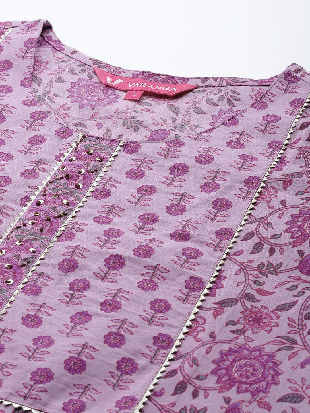Dhiyona VA Women'sFloral Printed Gotta Patti Pure Cotton Kurta With Trousers & With Dupatta