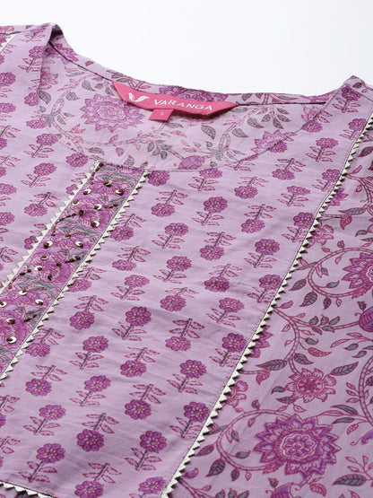 Dhiyona VA Women'sFloral Printed Gotta Patti Pure Cotton Kurta With Trousers & With Dupatta