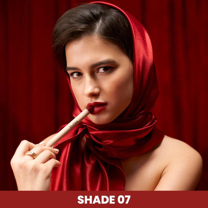 FLiCKA Standout Lipstick in Angel Trouble with smudge-proof, creamy finish, applied on lips for a bold, vibrant look.