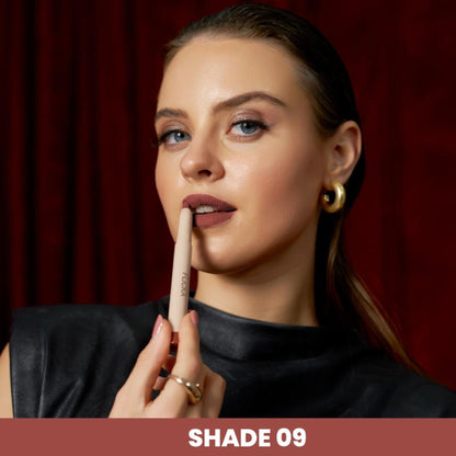 FLiCKA Standout Lipstick in Extra Hush with creamy, smudge-proof finish, shown in a close-up image highlighting smooth application.