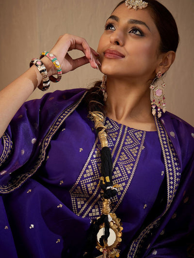 Dhiyona IE Women Ethnic Motifs Embroidered Regular Sequinned Kurta with Trousers & With Dupatta