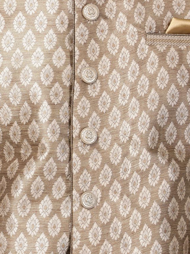 Men's Gold Silk Blend Straight Jacket  Kurta and Dhoti Set