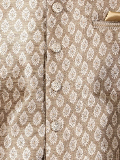 Men's Gold Silk Blend Straight Jacket  Kurta and Dhoti Set