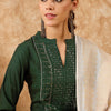 Indyancart IE Ethnic Motifs Embroidered Straight Sequinned Kurta with Trousers & Dupatta