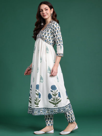 Dhiyona IE Women Floral Printed Empire Pure Cotton Kurta with Trousers & Dupatta