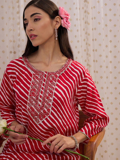 Indyancart IE Leheriya Printed Straight Kurta