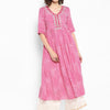 Indyancart VA Women's Pink & White Embroidered Kurta with Palazzos