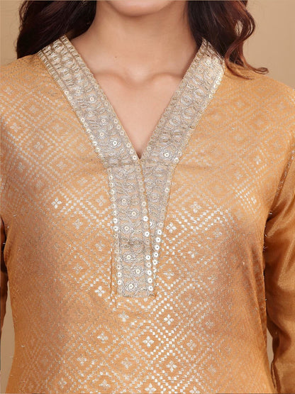 Dhiyona VA Women'sEthnic Motifs Woven Design Sequinned Straight Kurta with Trousers & Dupatta