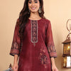 Dhiyona VA Women'sFloral Printed Sequinned Chanderi Silk Straight Kurta with Trousers & Dupatta