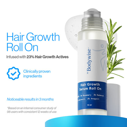 Be Bodywise Hair Growth Serum Roll On - 3% Rosemary, 3% Redensyl & 2% Aminexil For New Hair Growth