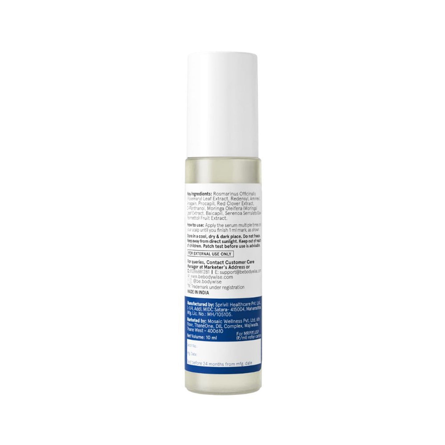 Be Bodywise Hair Growth Serum Roll On - 3% Rosemary, 3% Redensyl & 2% Aminexil For New Hair Growth