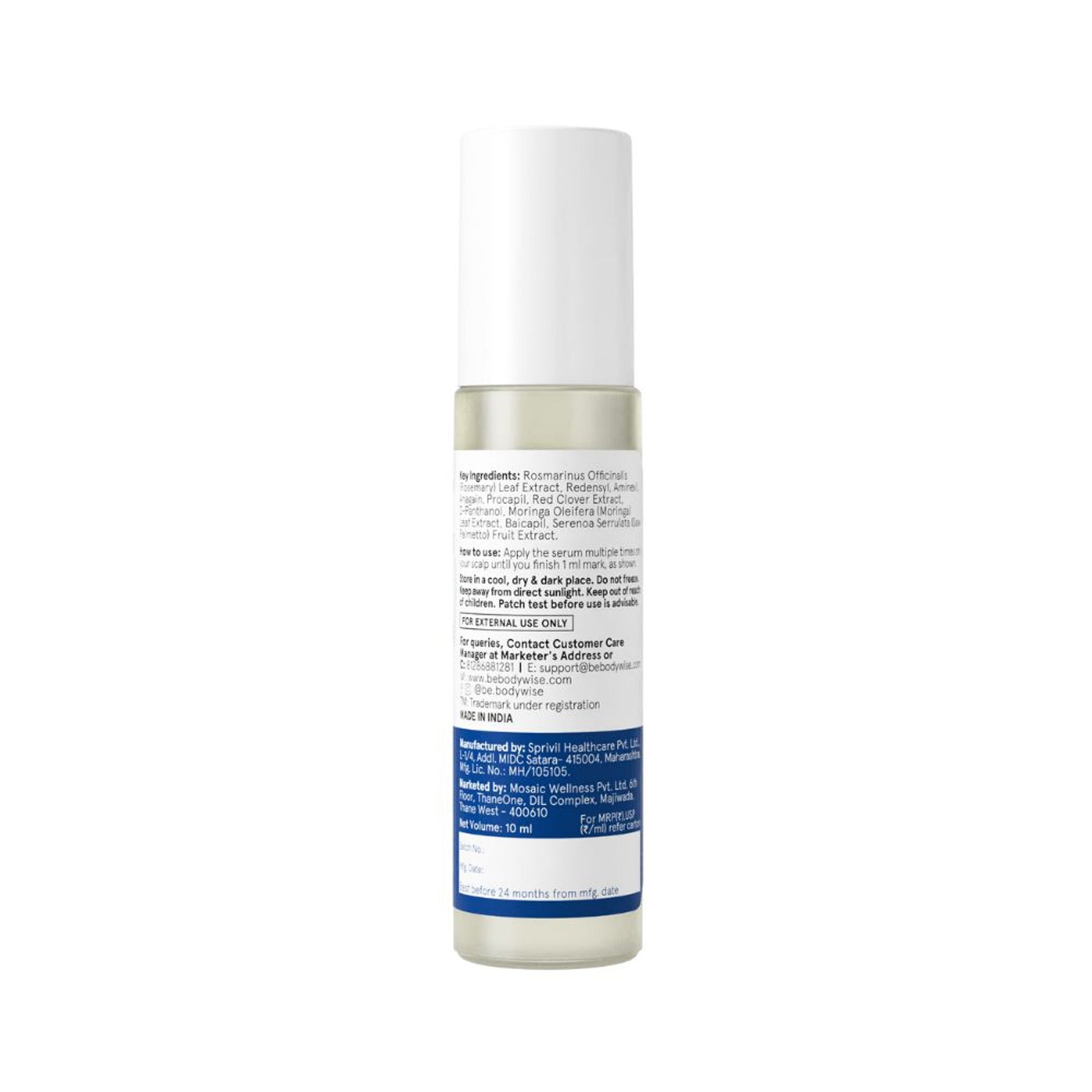 Be Bodywise Hair Growth Serum Roll On - 3% Rosemary, 3% Redensyl & 2% Aminexil For New Hair Growth