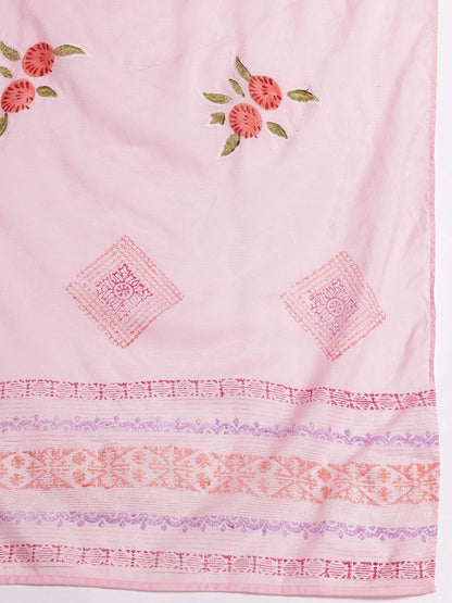 Indyancart IE Floral Embroidered Thread Work Kurta with Trousers & With Dupatta