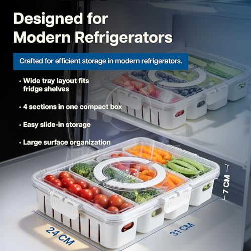 HomeWiz Fridge Storage Containers 3300ml 4-Grid Pack of 2
