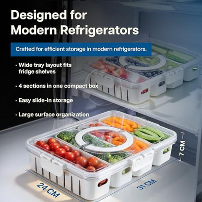 HomeWiz Fridge Storage Containers 3300ml 4-Grid Pack of 2