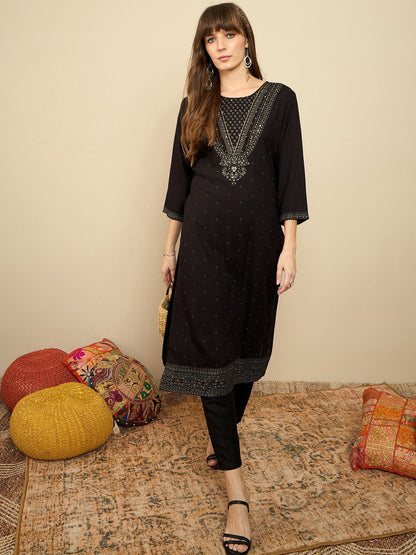 Indyancart IE Ethnic Motifs Printed Sequinned Kurta