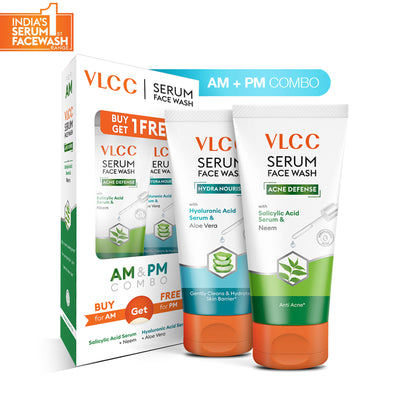 VLCC Salicylic Acid & Neem Serum for AM & Aloe Vera Serum for PM Face Wash Combo
