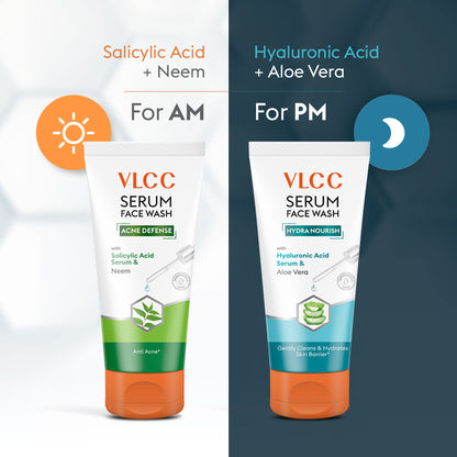 VLCC Salicylic Acid & Neem Serum for AM & Aloe Vera Serum for PM Face Wash Combo