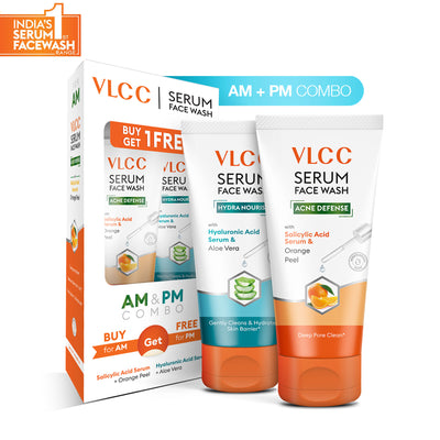 VLCC Salicylic Acid & Orange Peel Serum for AM & Aloe Vera Serum for PM Face Wash Combo