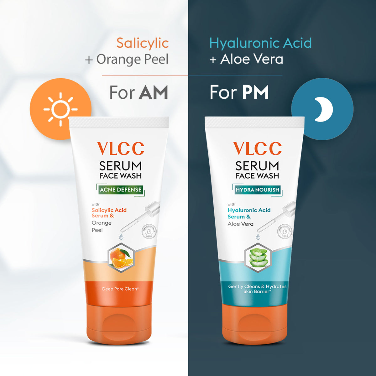 VLCC Salicylic Acid & Orange Peel Serum for AM & Aloe Vera Serum for PM Face Wash Combo