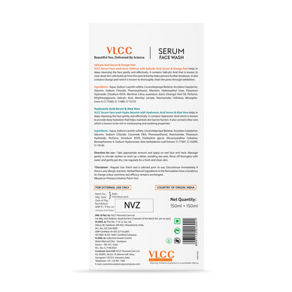 VLCC Salicylic Acid & Orange Peel Serum for AM & Aloe Vera Serum for PM Face Wash Combo