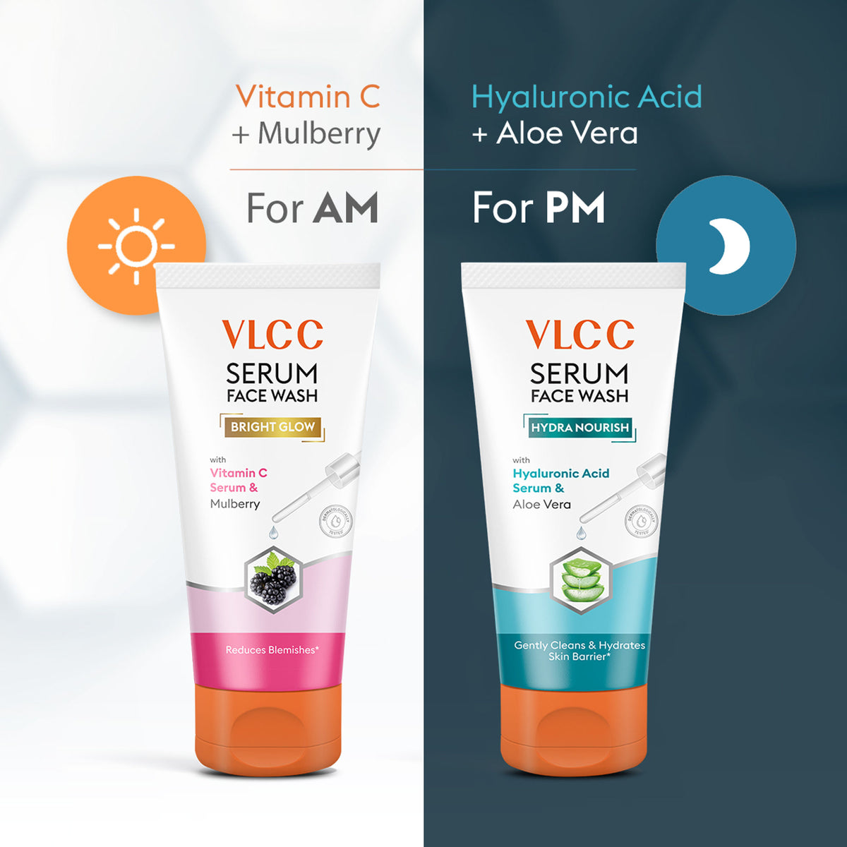 VLCC Vitamin C & Mulberry Serum for AM & Aloe Vera Serum for PM Face Wash Combo