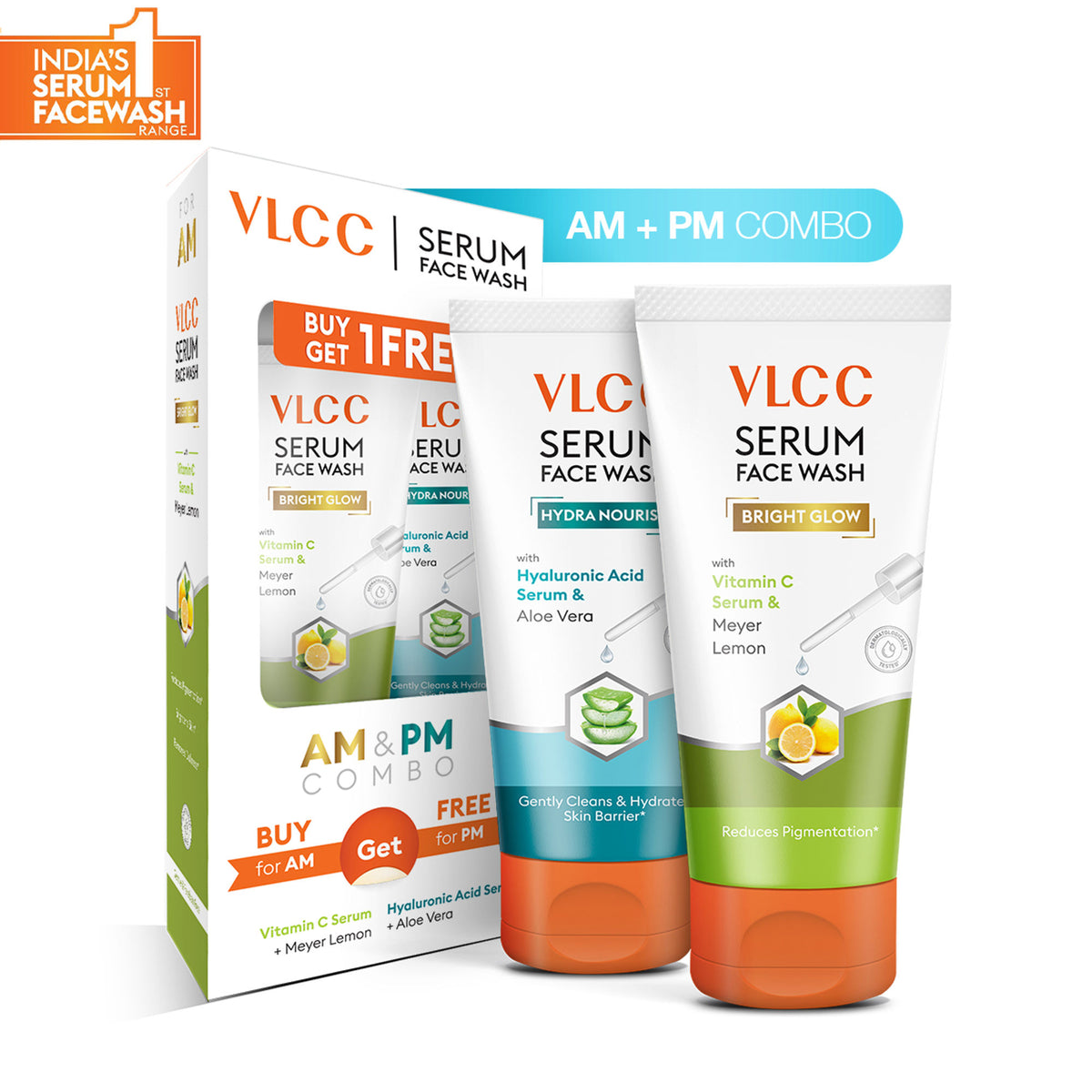 VLCC Vitamin C & Meyer Lemon Serum for AM & Aloe Vera Serum for PM Face Wash Combo